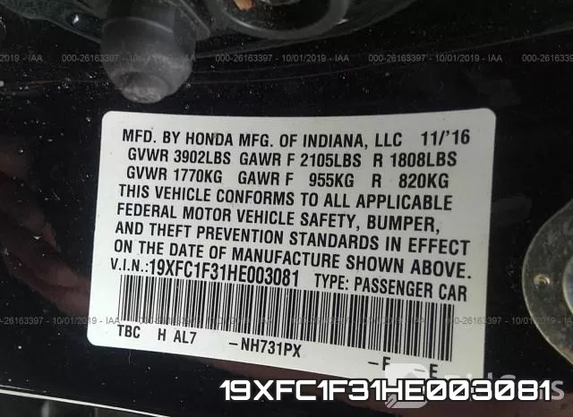 19XFC1F31HE003081 фото 10