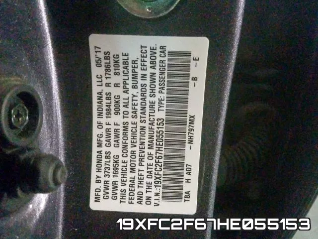 19XFC2F67HE055153 фото 2