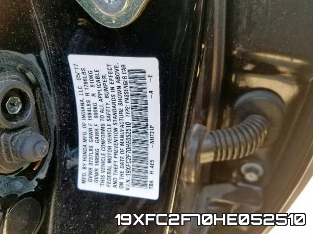 19XFC2F70HE052510 фото 2