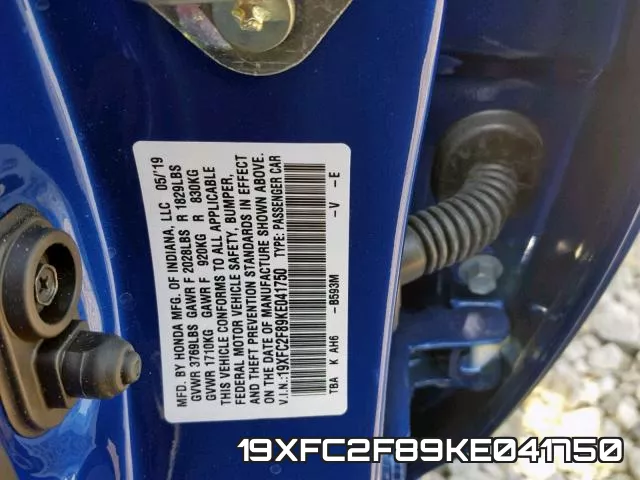 19XFC2F89KE041750 фото 2