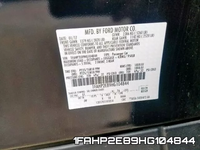 1FAHP2E89HG104844 фото 2