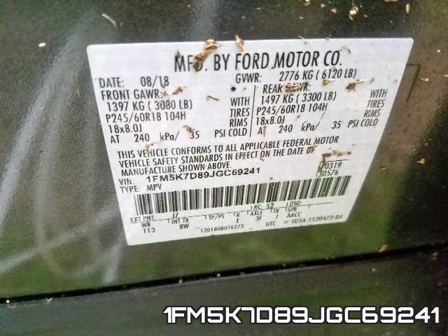 1FM5K7D89JGC69241 фото 2
