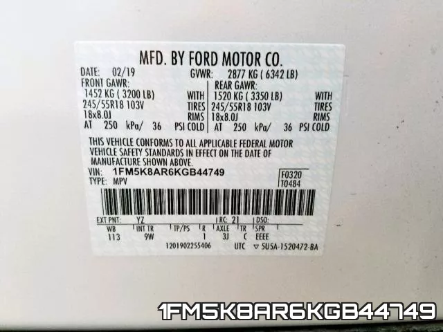 1FM5K8AR6KGB44749 фото 2