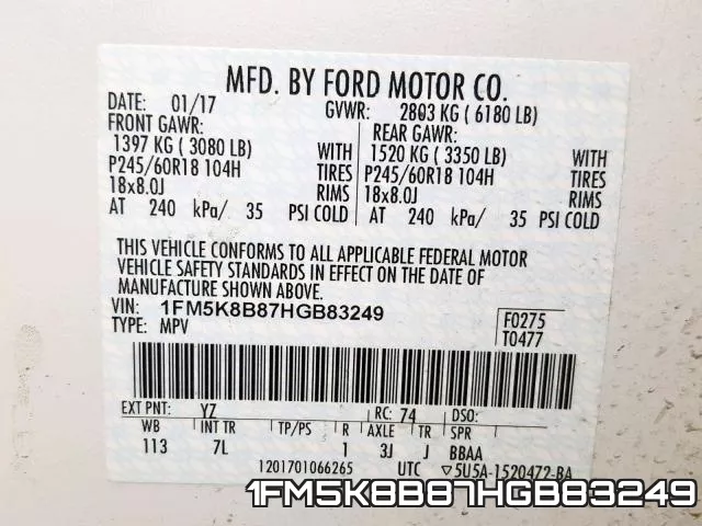 1FM5K8B87HGB83249 фото 2