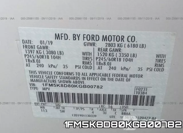 1FM5K8D80KGB00782 фото 10
