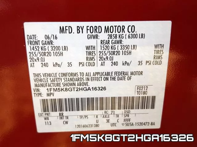 1FM5K8GT2HGA16326 фото 2