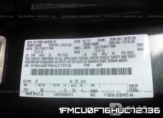 1FMCU0F76HUC72736 фото 10