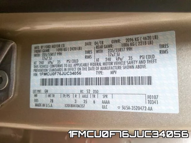 1FMCU0F76JUC34056 фото 2