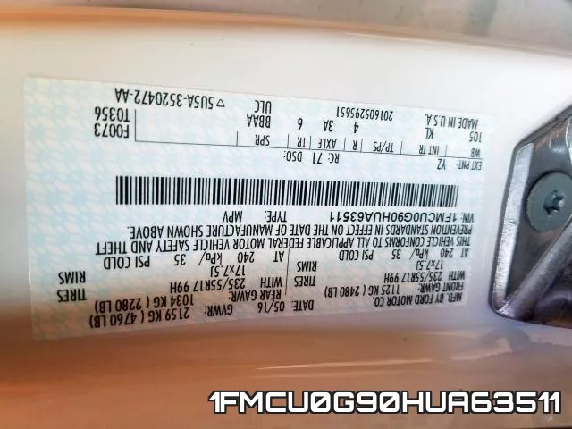 1FMCU0G90HUA63511 фото 2