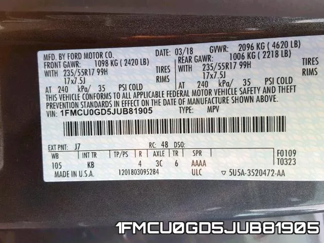 1FMCU0GD5JUB81905 фото 2
