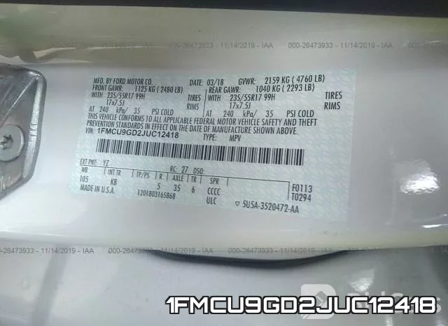 1FMCU9GD2JUC12418 фото 10