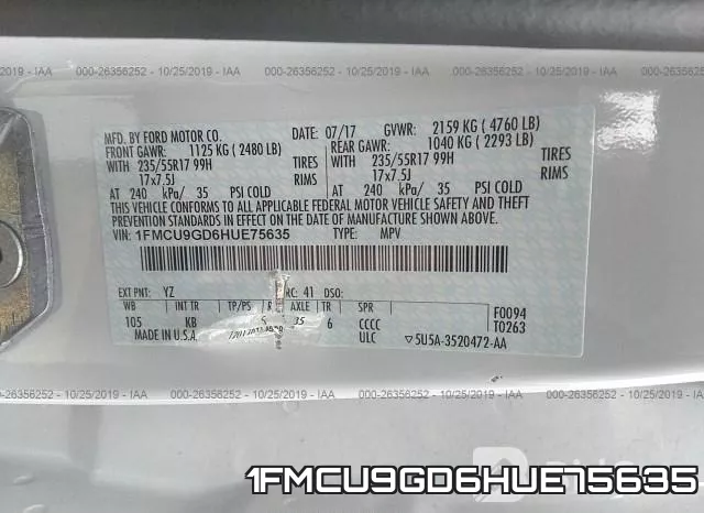 1FMCU9GD6HUE75635 фото 10
