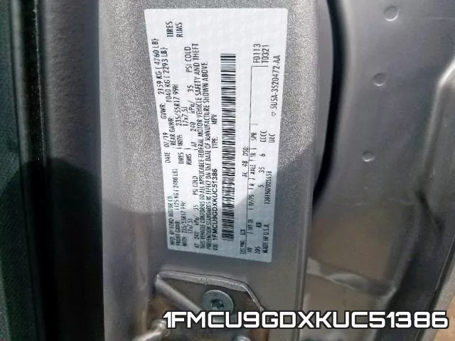 1FMCU9GDXKUC51386 фото 2