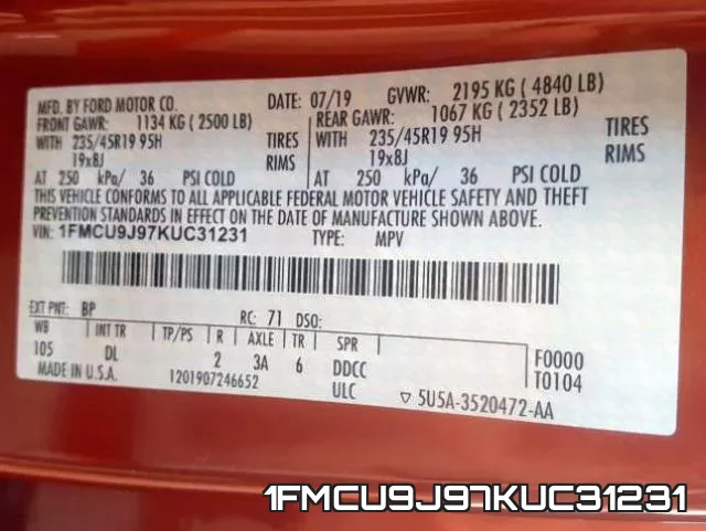 1FMCU9J97KUC31231 фото 2