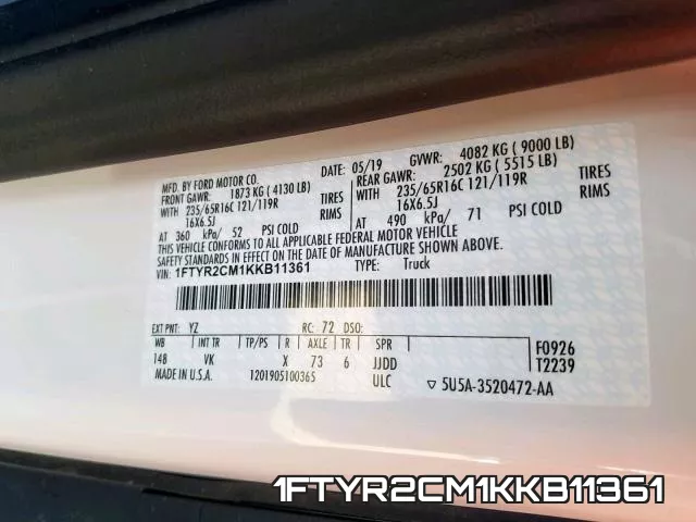 1FTYR2CM1KKB11361 фото 2