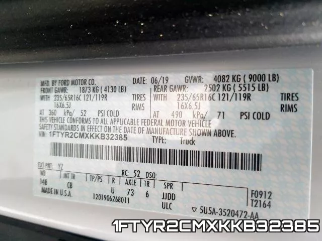 1FTYR2CMXKKB32385 фото 2