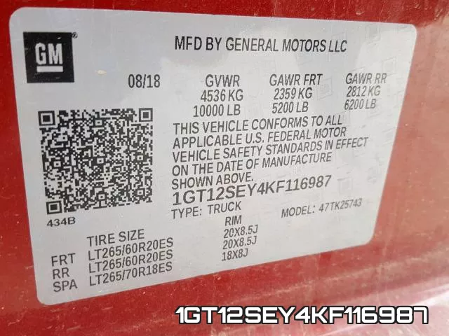 1GT12SEY4KF116987 фото 2