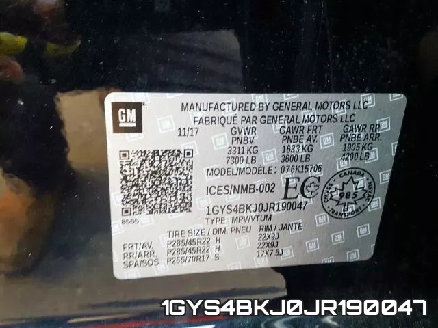 1GYS4BKJ0JR190047 фото 2