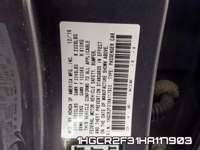 1HGCR2F31HA117903 фото 2