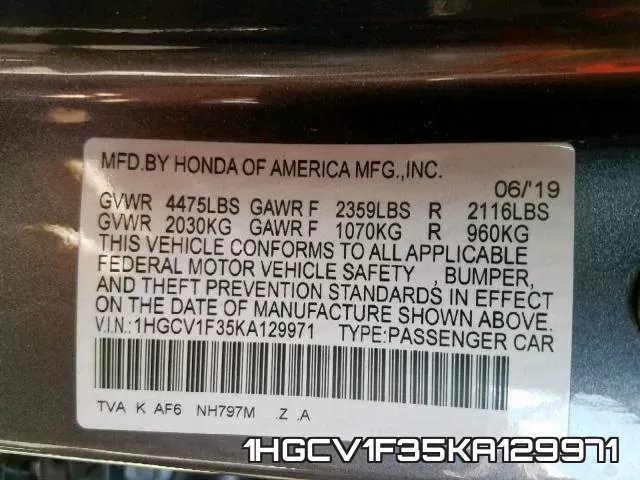 1HGCV1F35KA129971 фото 2