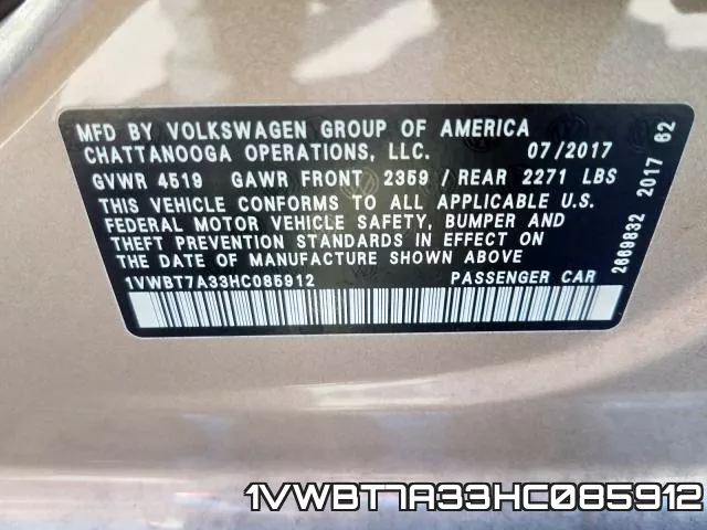 1VWBT7A33HC085912 фото 2