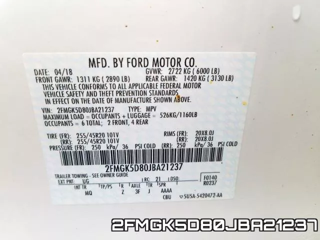 2FMGK5D80JBA21237 фото 2