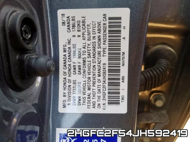 2HGFC2F54JH592419 фото 2