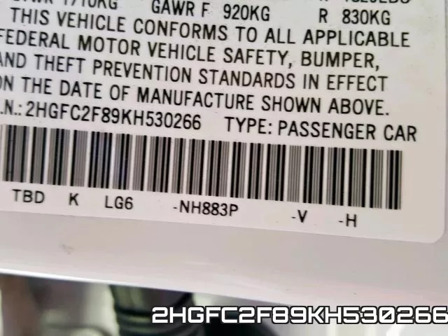 2HGFC2F89KH530266 фото 2