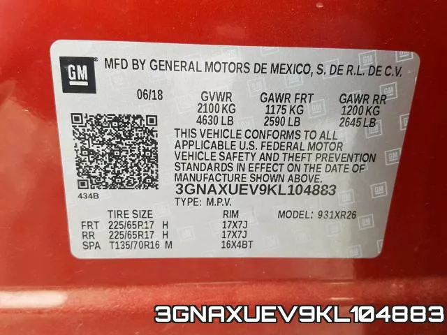 3GNAXUEV9KL104883 фото 2