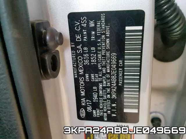3KPA24AB8JE049669 фото 2