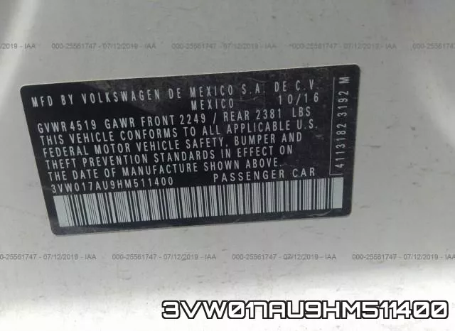 3VW017AU9HM511400 фото 10