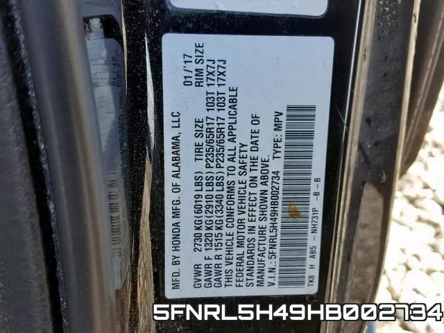 5FNRL5H49HB002734 фото 2