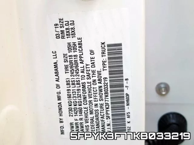5FPYK3F77KB033219 фото 2