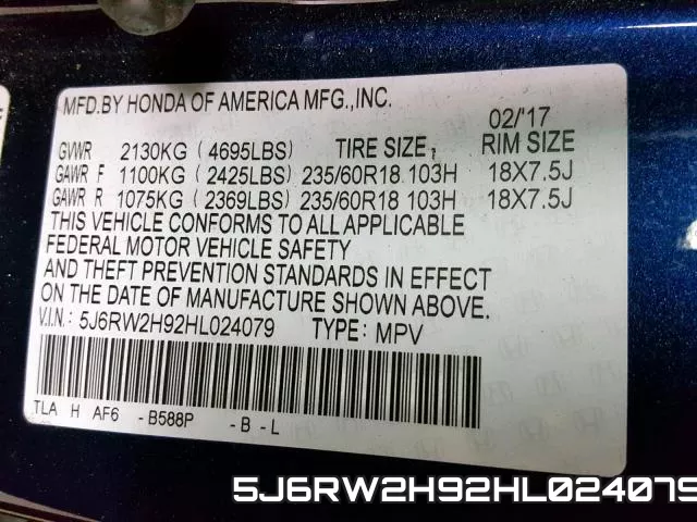 5J6RW2H92HL024079 фото 2