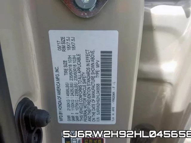5J6RW2H92HL045658 фото 2