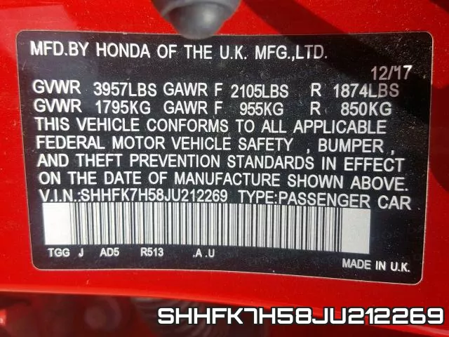 SHHFK7H58JU212269 фото 2