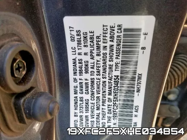 19XFC2F5XHE034854 фото 2