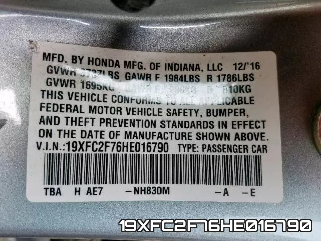 19XFC2F76HE016790 фото 2