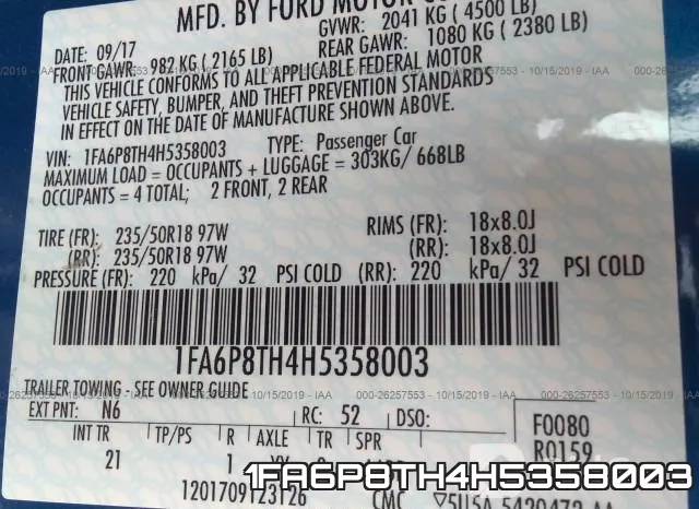 1FA6P8TH4H5358003 фото 10