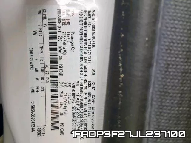 1FADP3F27JL237100 фото 2