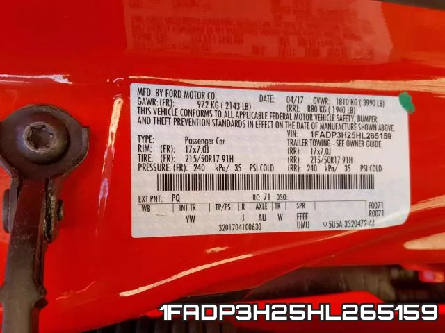 1FADP3H25HL265159 фото 2