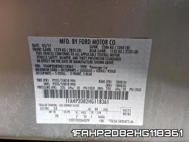 1FAHP2D82HG118361 фото 2