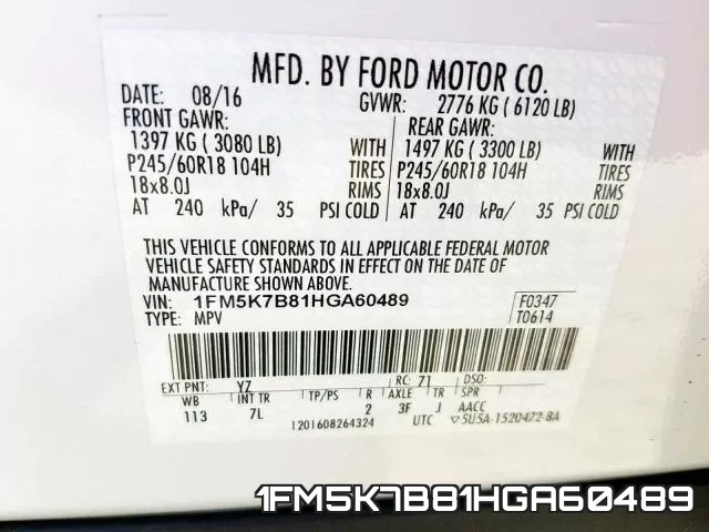 1FM5K7B81HGA60489 фото 2