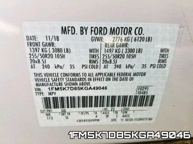 1FM5K7D85KGA49046 фото 2