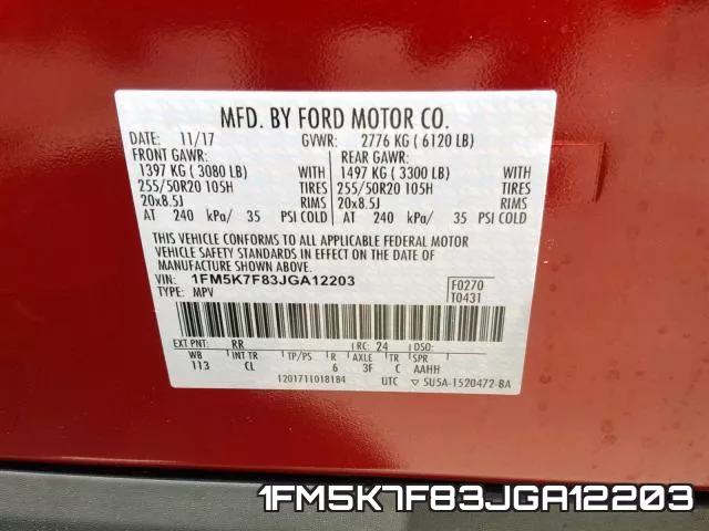 1FM5K7F83JGA12203 фото 2