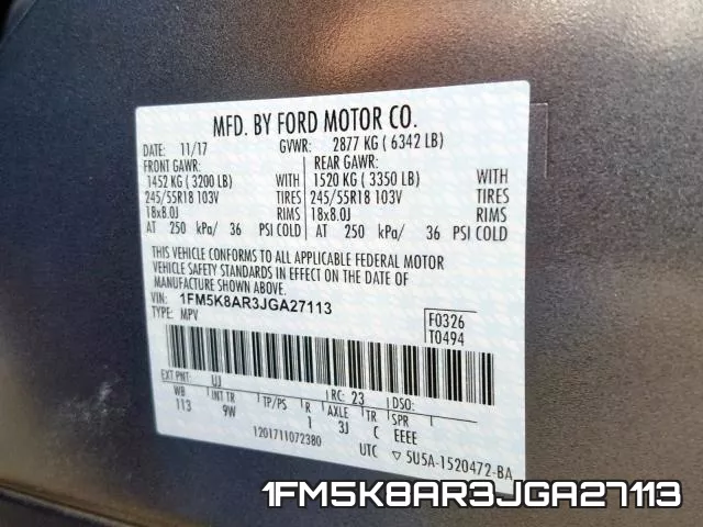 1FM5K8AR3JGA27113 фото 2