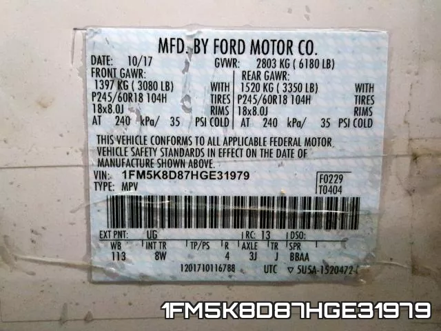 1FM5K8D87HGE31979 фото 2