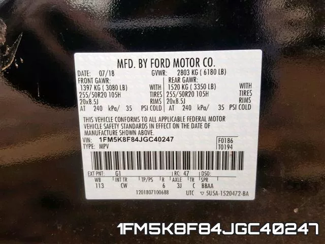 1FM5K8F84JGC40247 фото 2