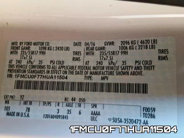 1FMCU0F77HUA11504 фото 2