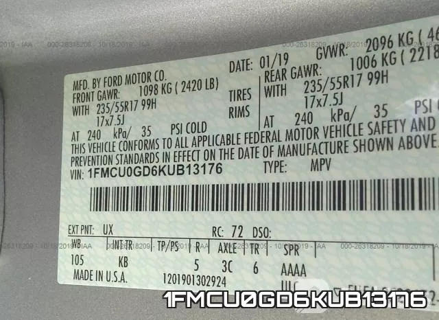 1FMCU0GD6KUB13176 фото 10